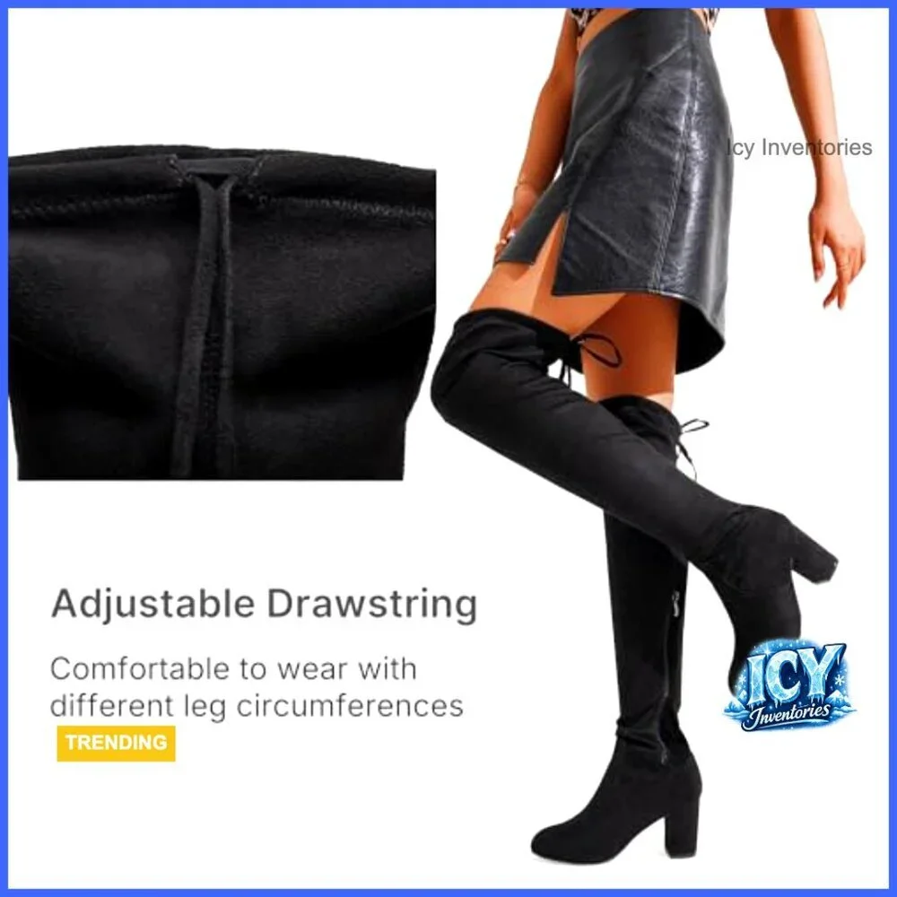 Suede Over The Knee Boots with 3 Inch Chunky Heels Zipper